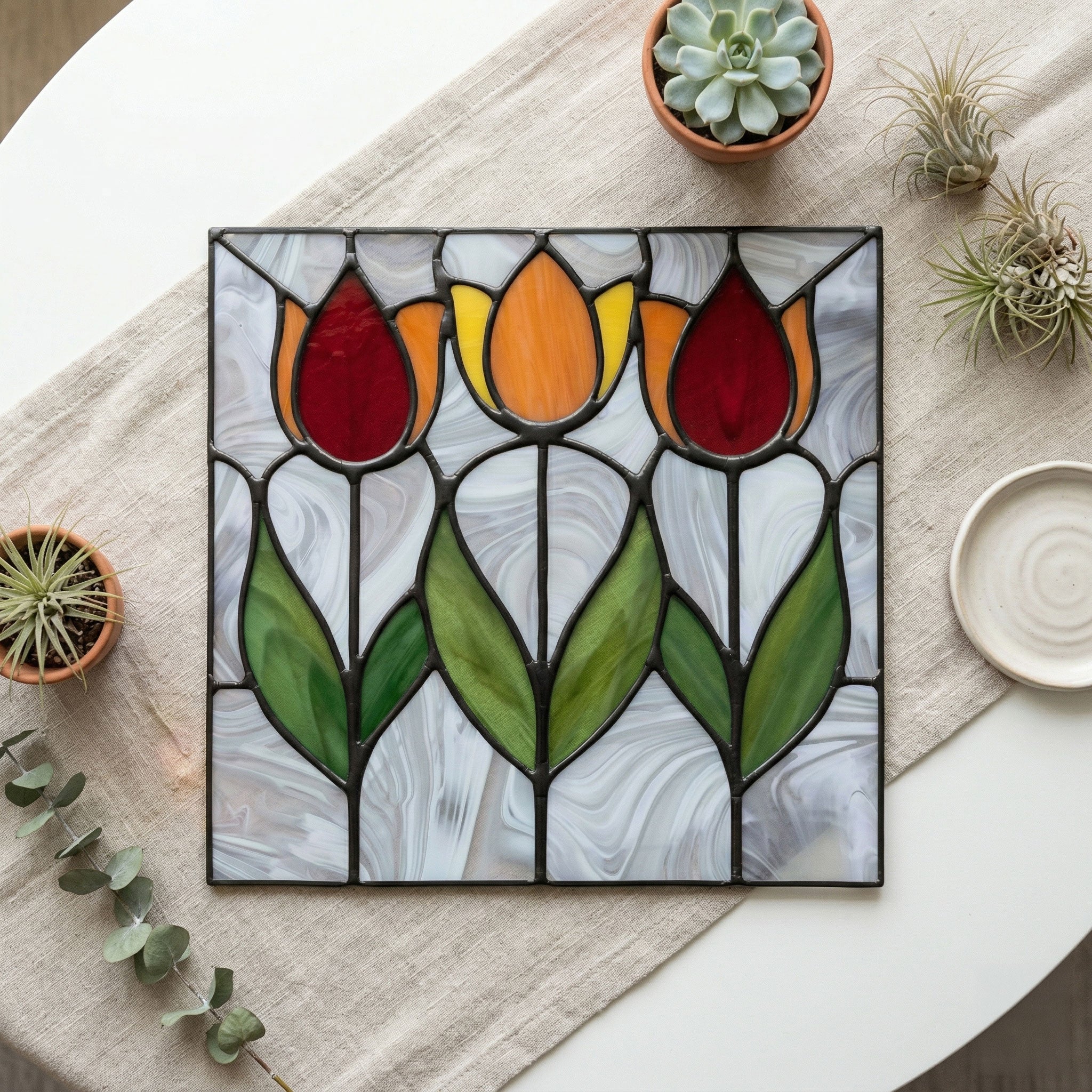 Spring Tulips Prairie Stained Glass Pattern