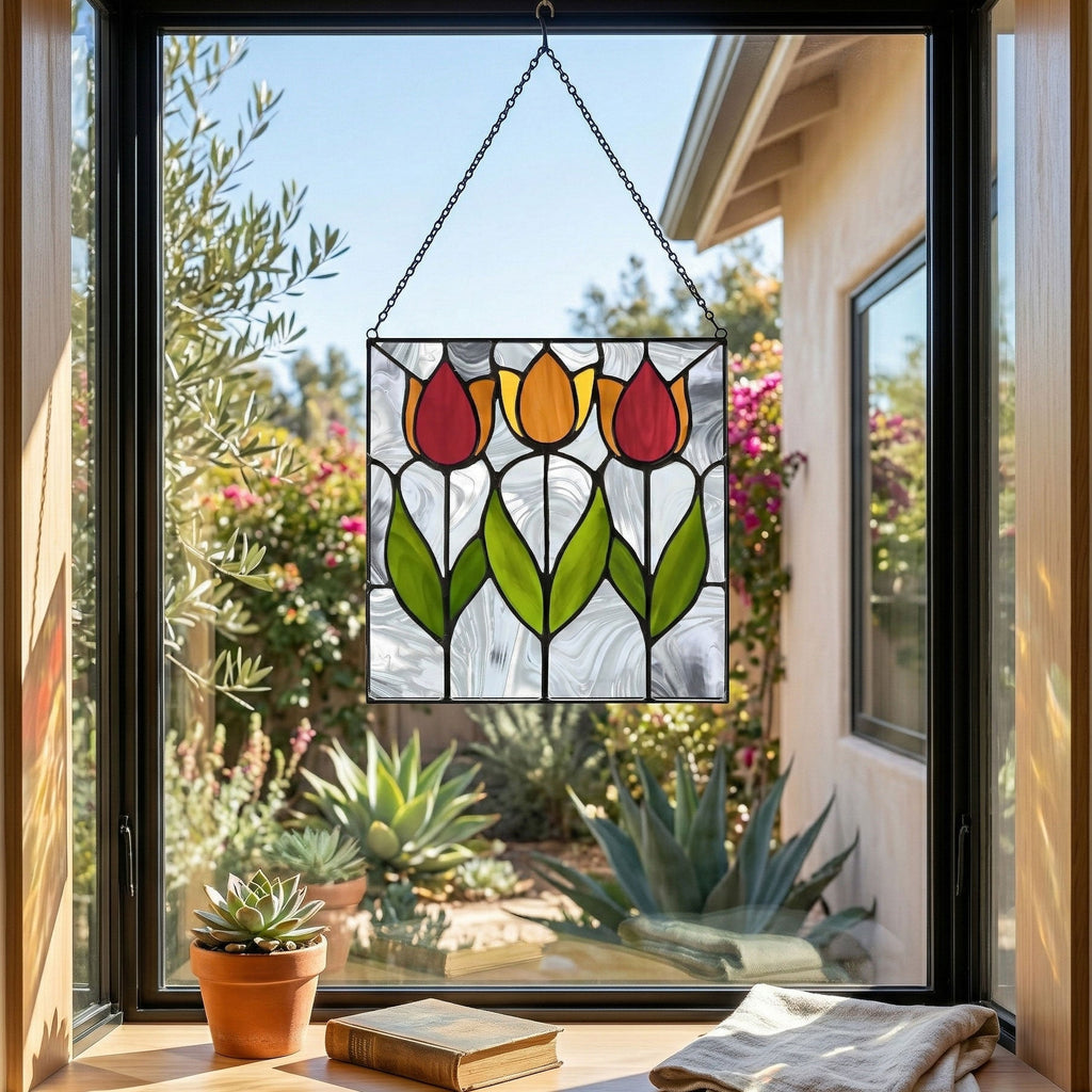 Spring Tulips Prairie Stained Glass Pattern
