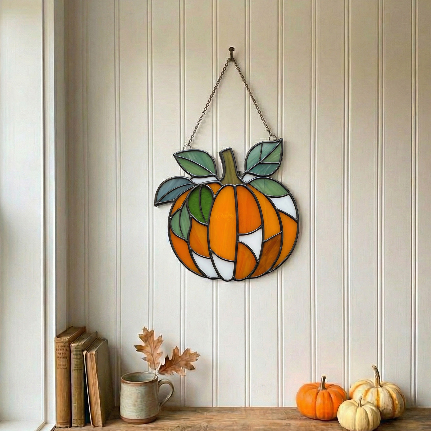 Leafy Pumpkin Stained Glass Pattern