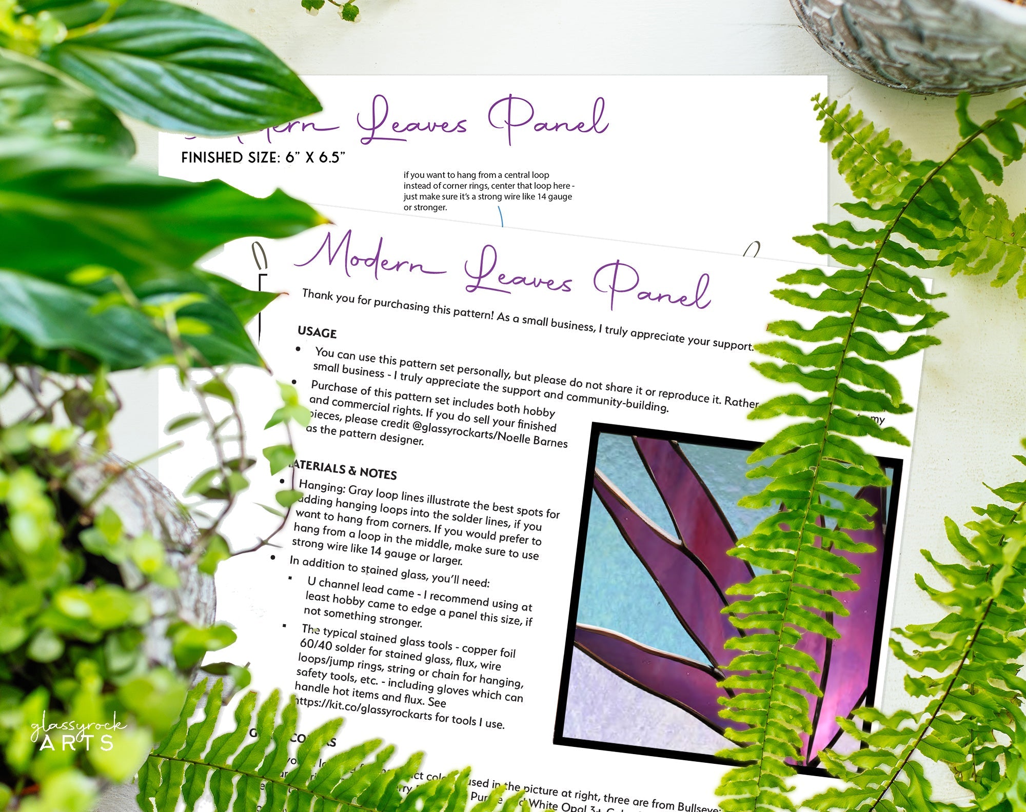 Modern Leaves Stained Glass Panel Pattern