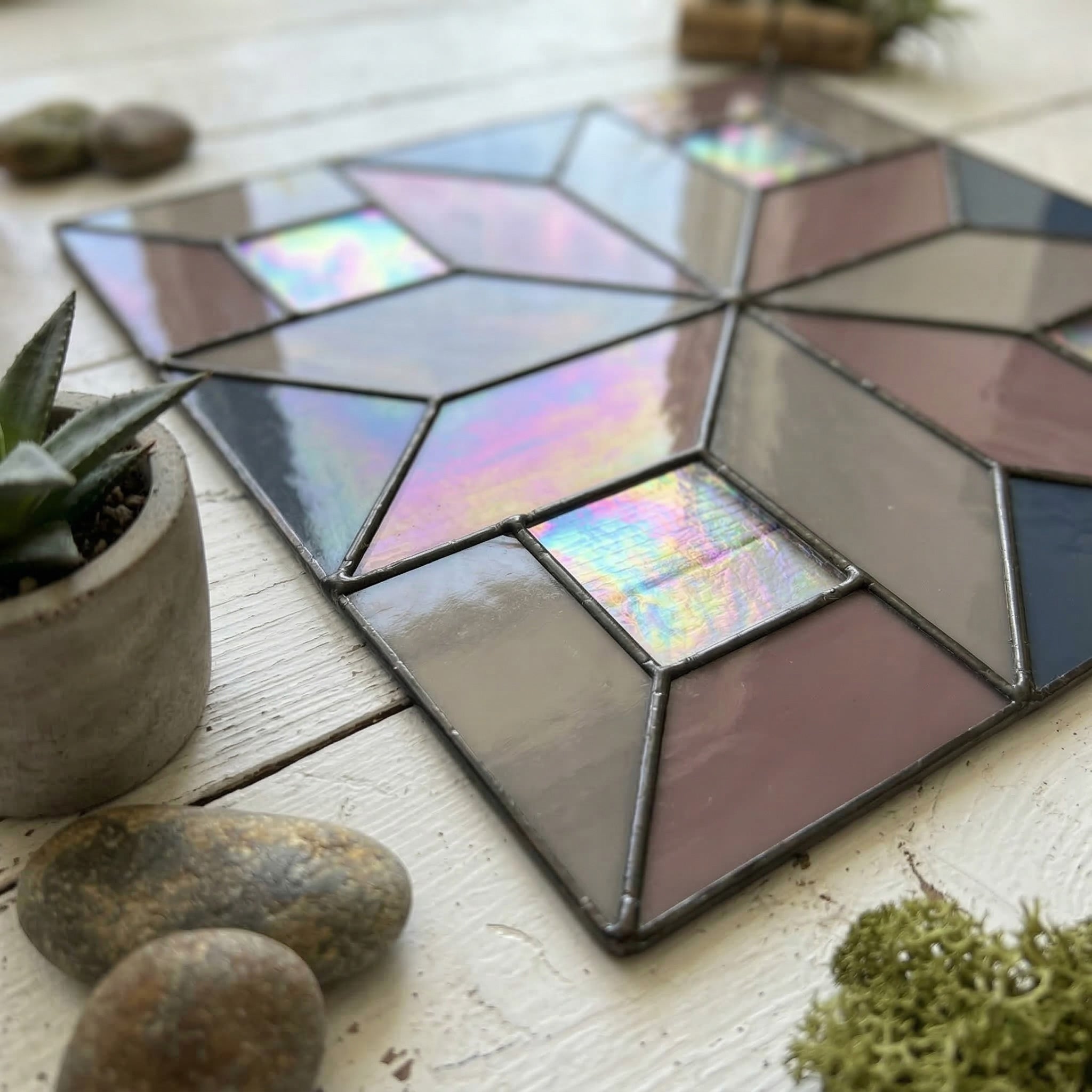 Geometric Stained Glass Cross Pattern