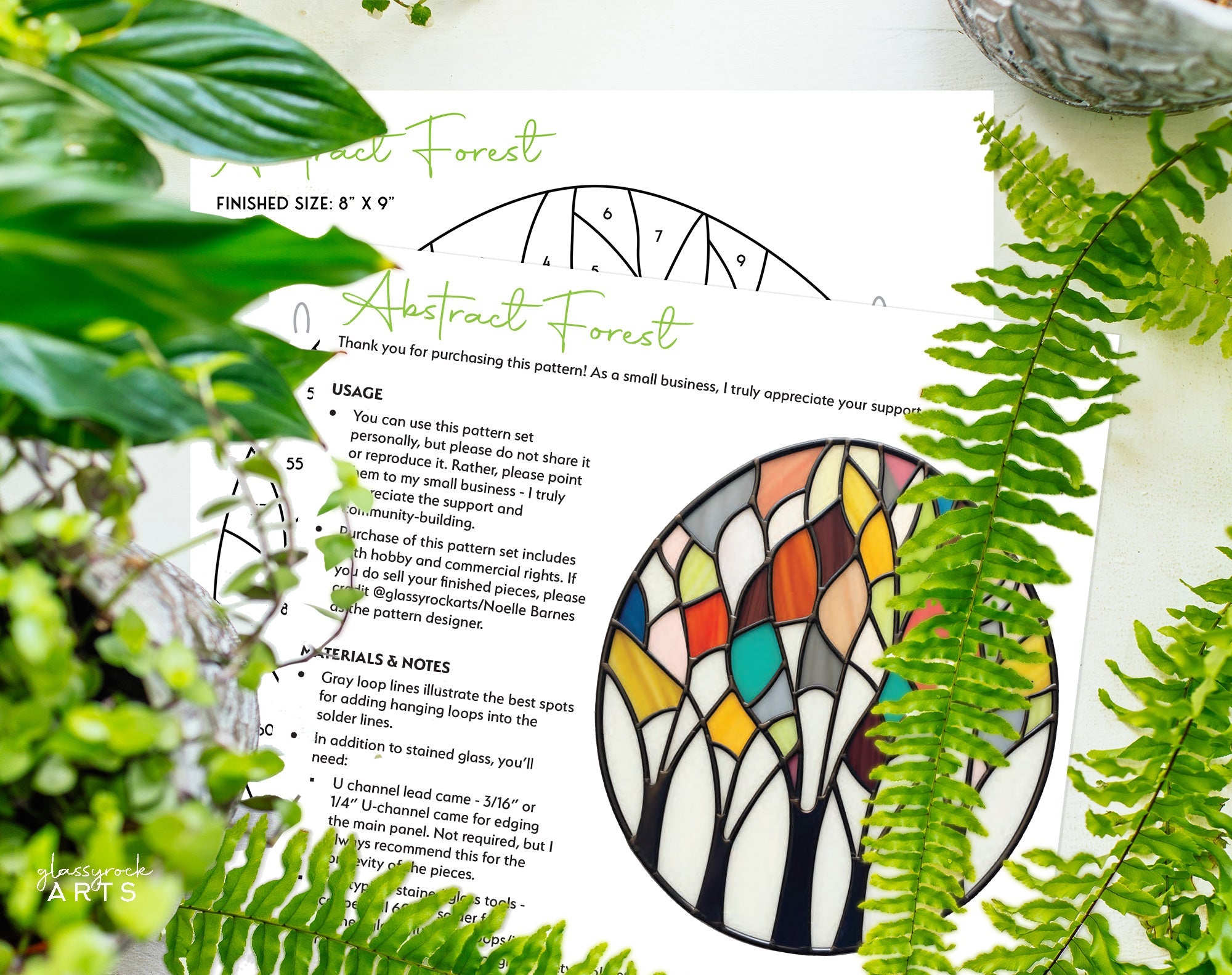 Abstract Forest Stained Glass Landscape Pattern