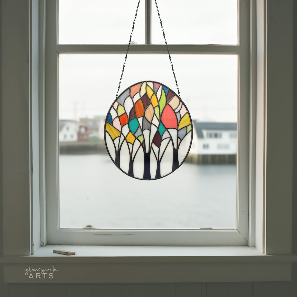 Abstract Forest Stained Glass Landscape Pattern