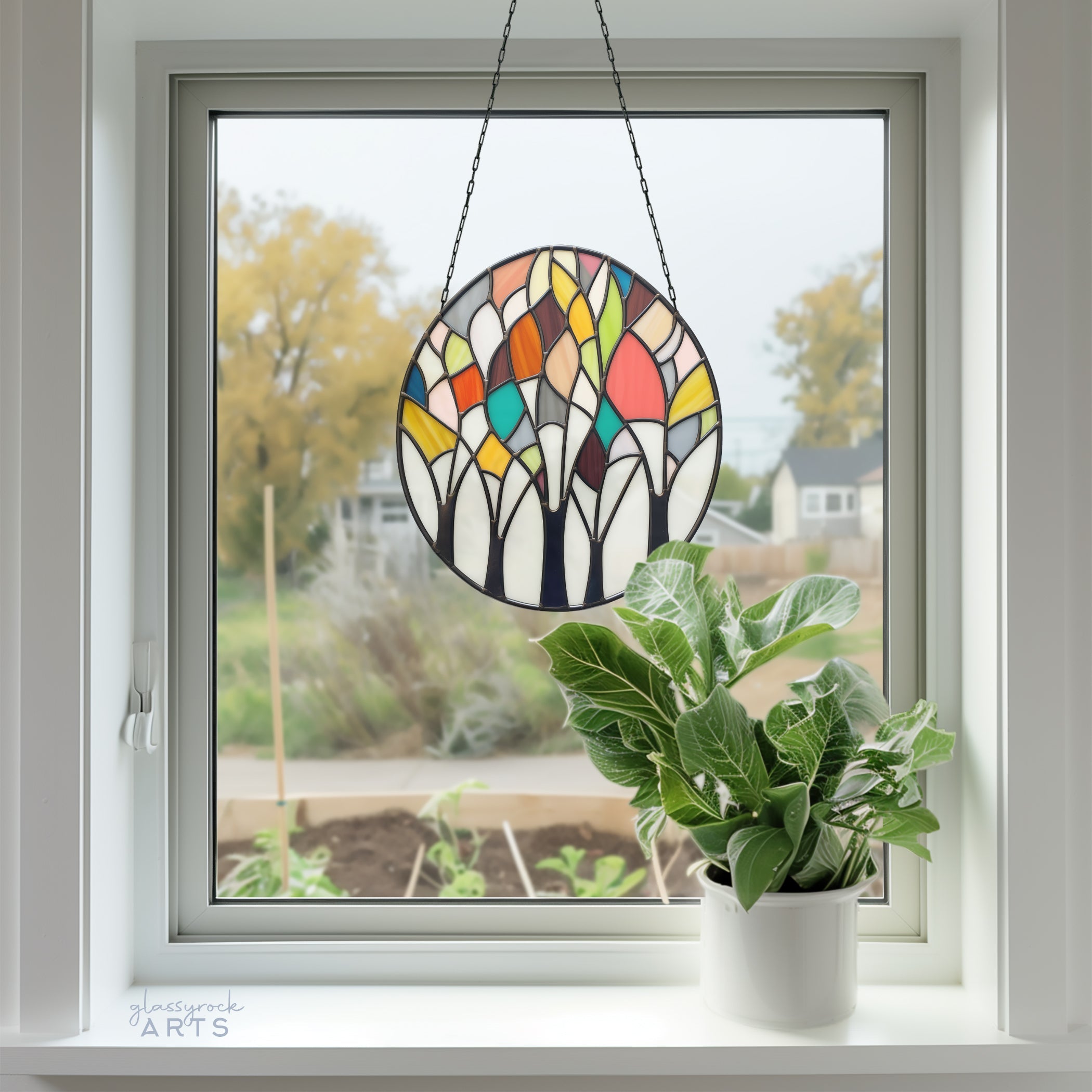 Abstract Forest Stained Glass Landscape Pattern