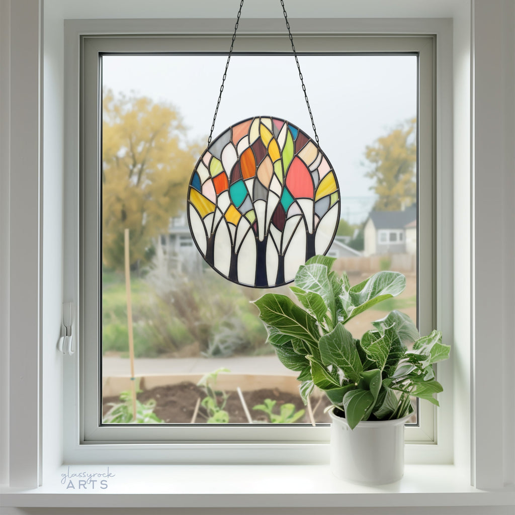 Abstract Forest Stained Glass Landscape Pattern