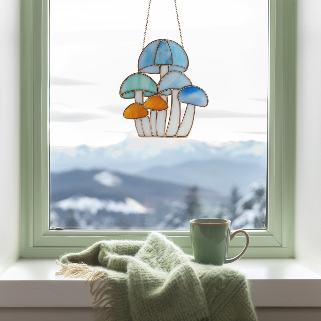 Rainbow Mushroom Troop Stained Glass Pattern and PNG