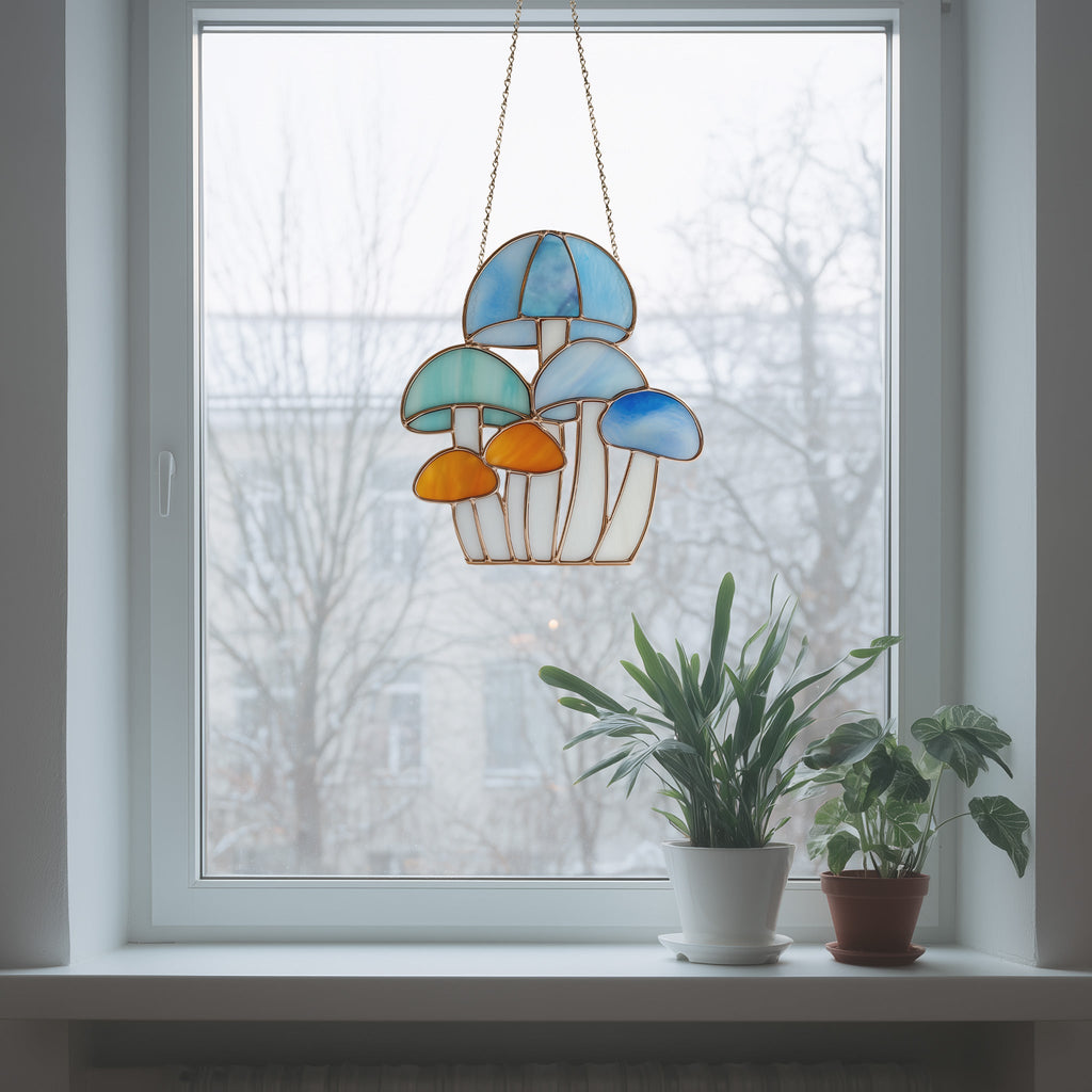Rainbow Mushroom Troop Stained Glass Pattern and PNG