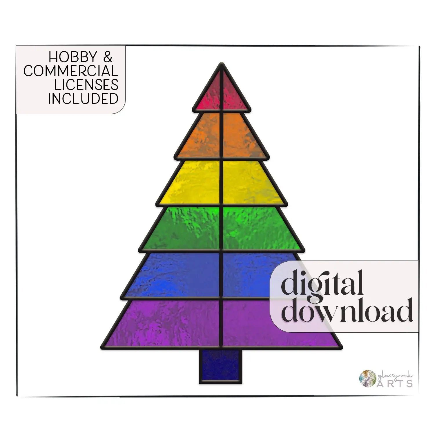 Beginner Christmas Tree Rainbow Stained Glass Pattern
