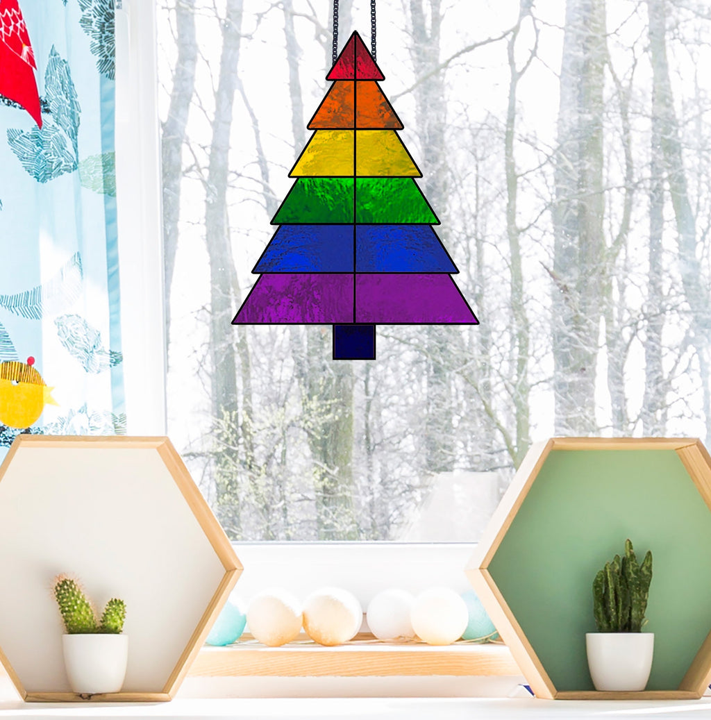 Beginner Christmas Tree Rainbow Stained Glass Pattern