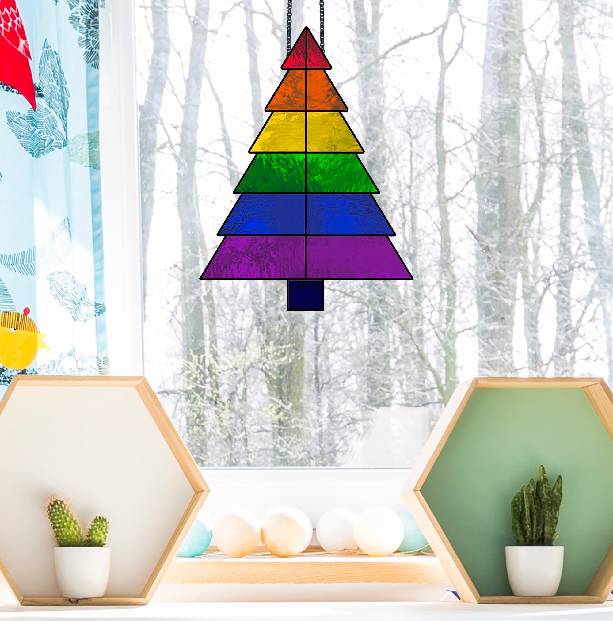 Beginner Christmas Tree Rainbow Stained Glass Pattern