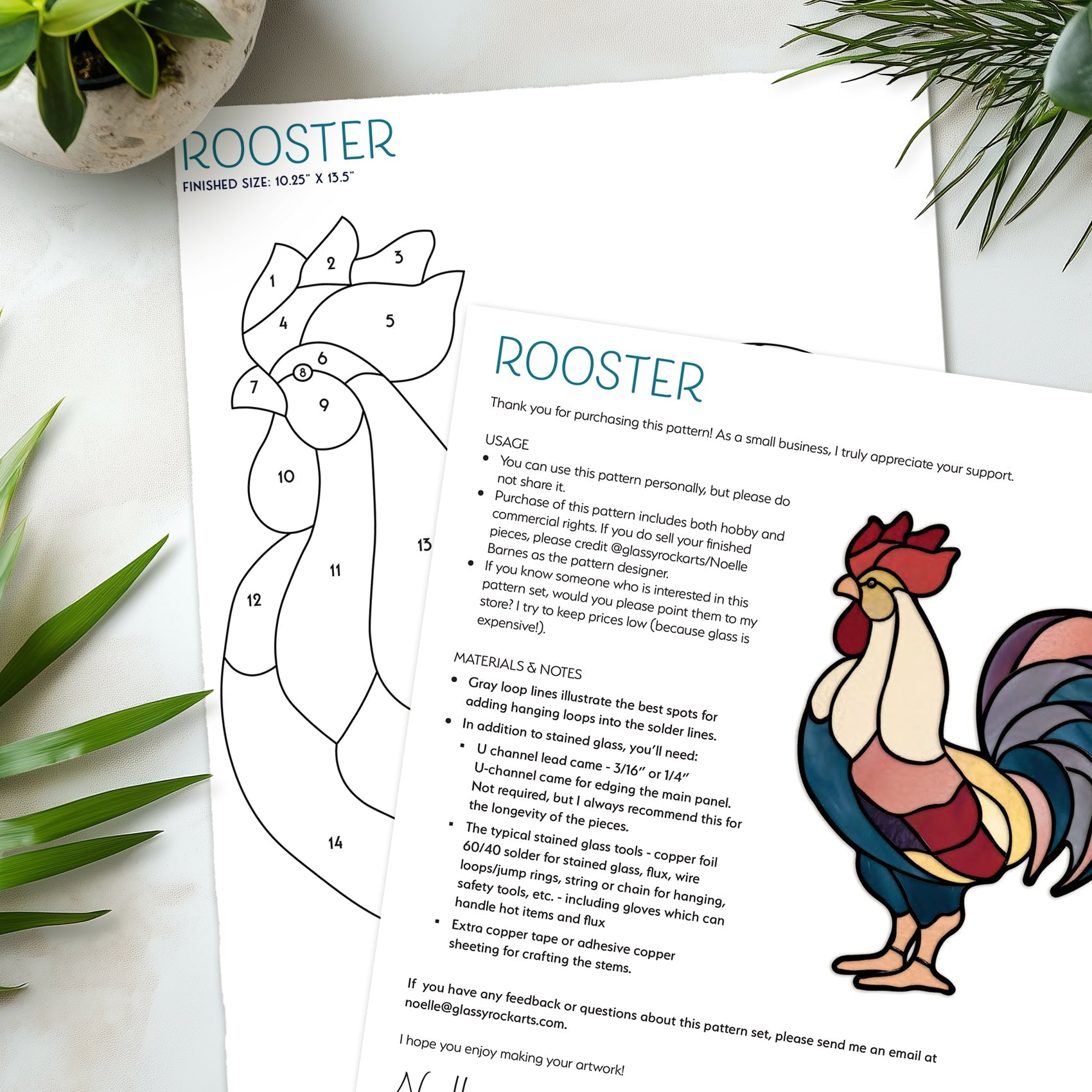 Rooster Stained Glass Pattern PDF & PNG
