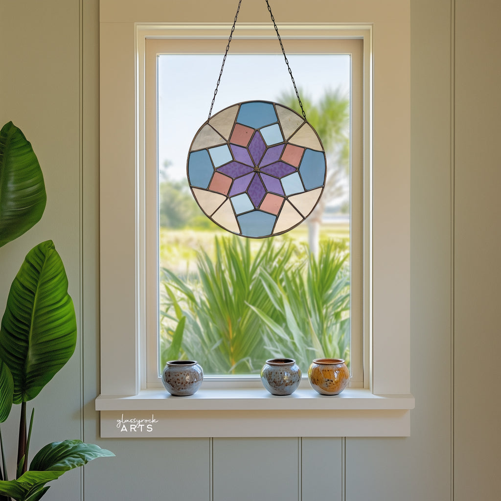 Geometric Rose Window Stained Glass Pattern plus PNG