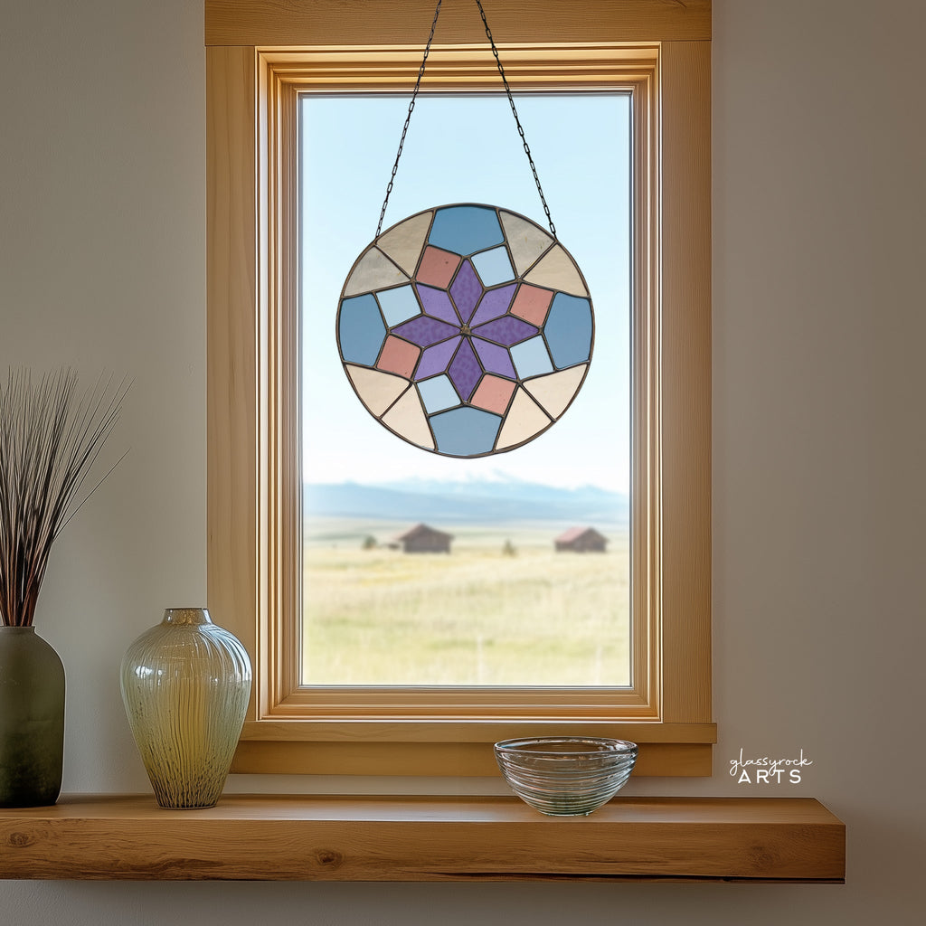 Geometric Rose Window Stained Glass Pattern plus PNG