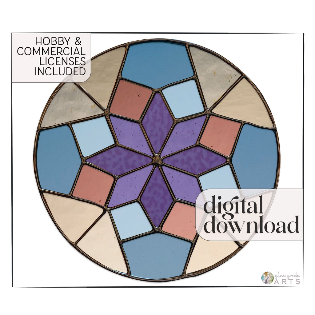 Geometric Rose Window Stained Glass Pattern plus PNG