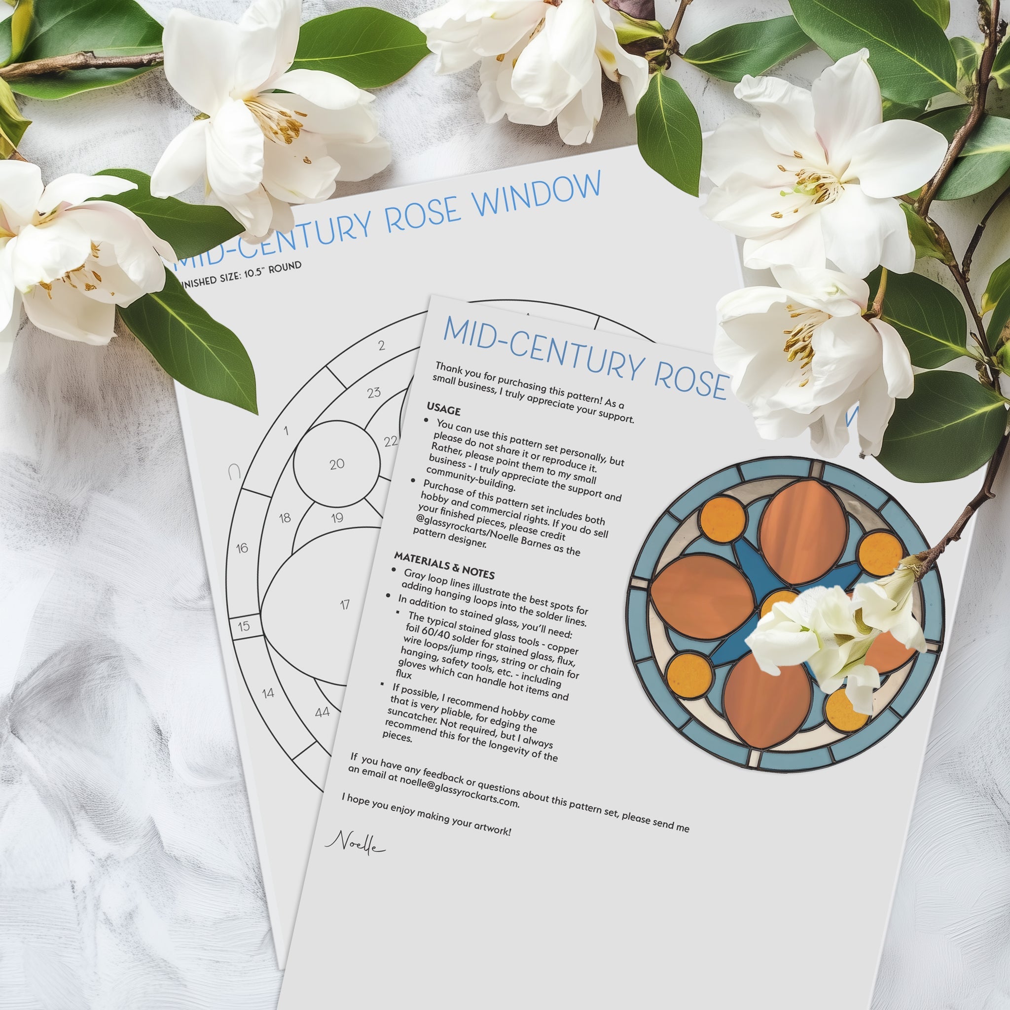 Mid Century Rose Window Stained Glass Pattern plus PNG