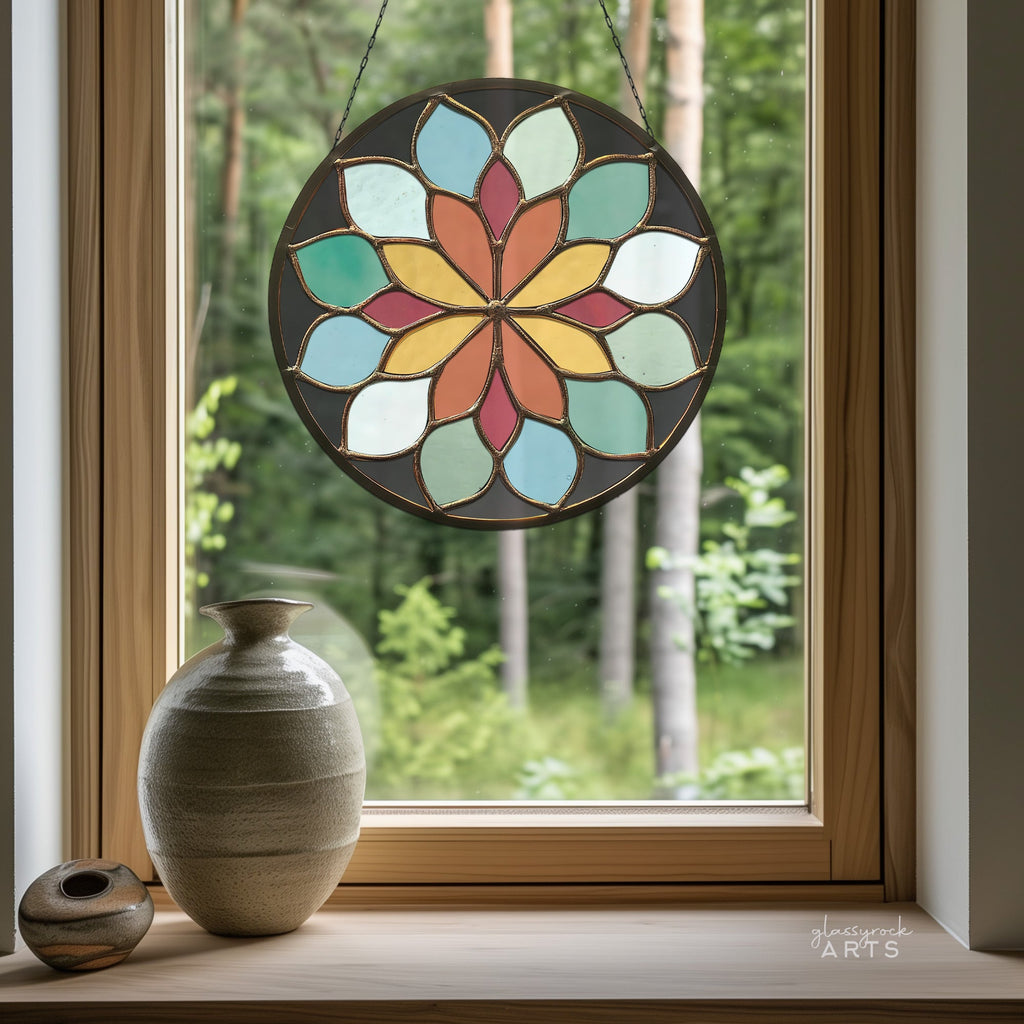 Starburst Rose Window Stained Glass Pattern plus PNG