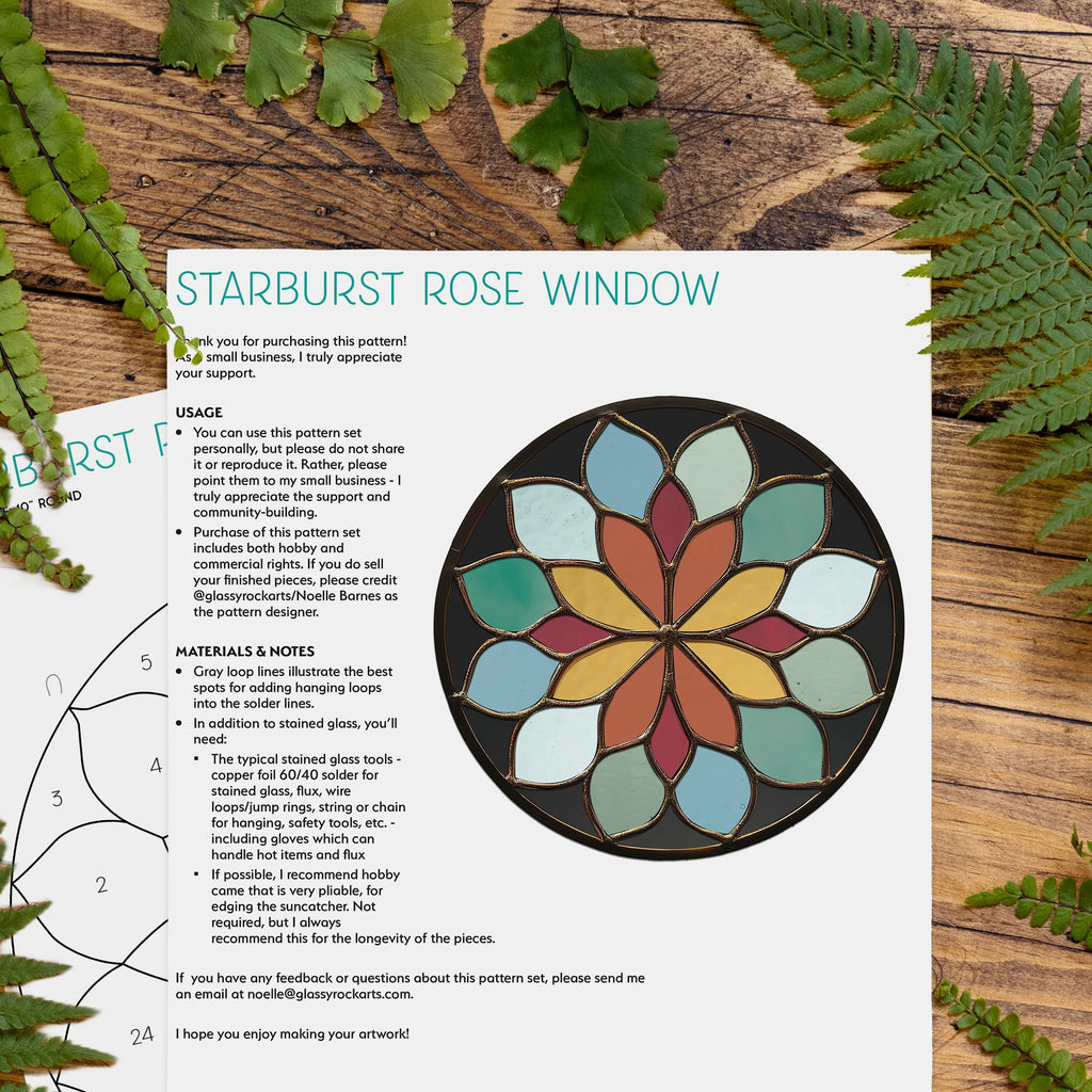 Starburst Rose Window Stained Glass Pattern plus PNG