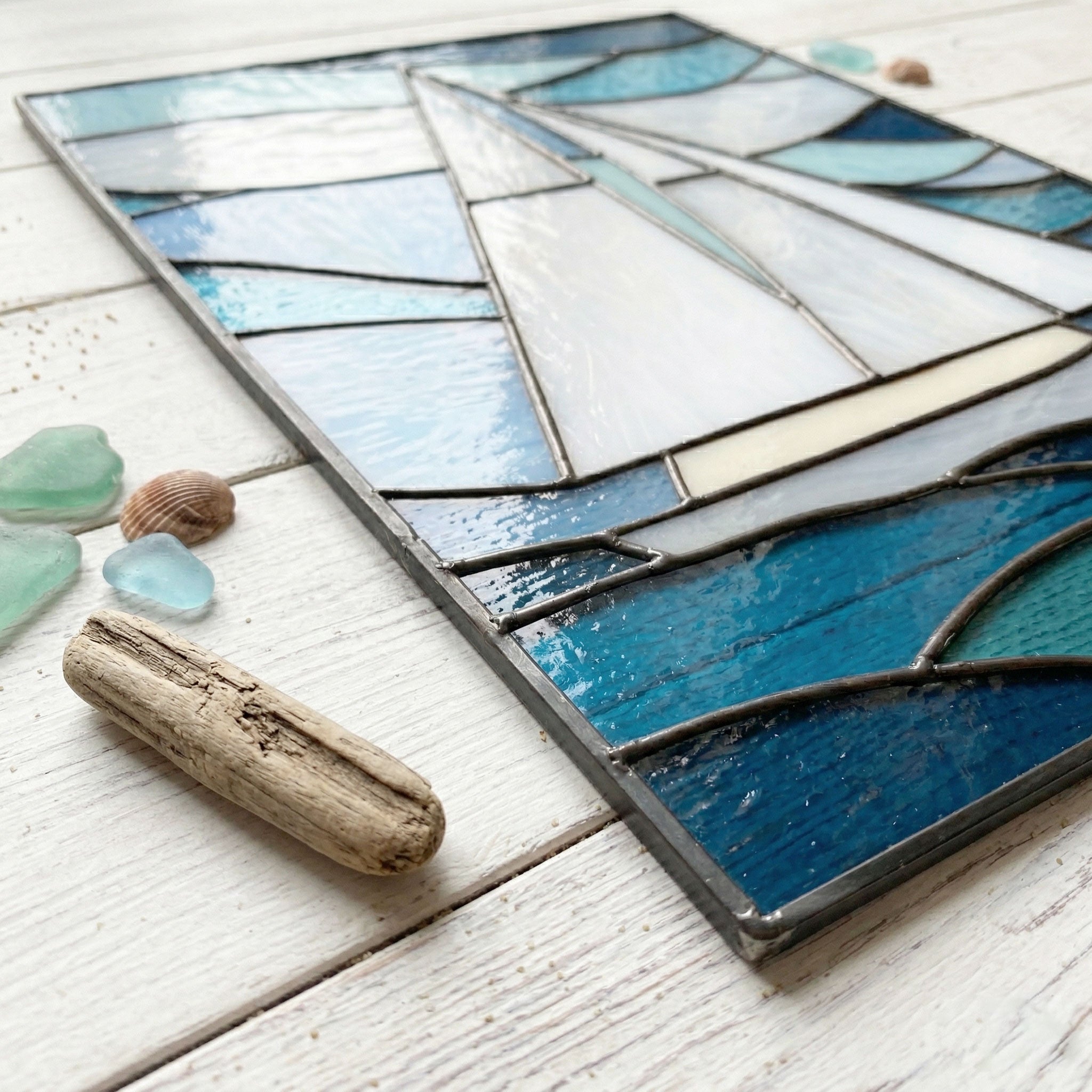 Sailboat Panel Stained Glass Pattern & PNG