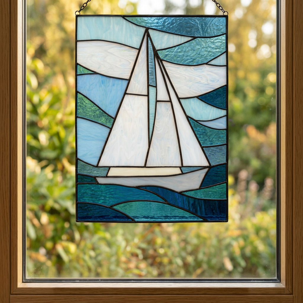 Sailboat Panel Stained Glass Pattern & PNG