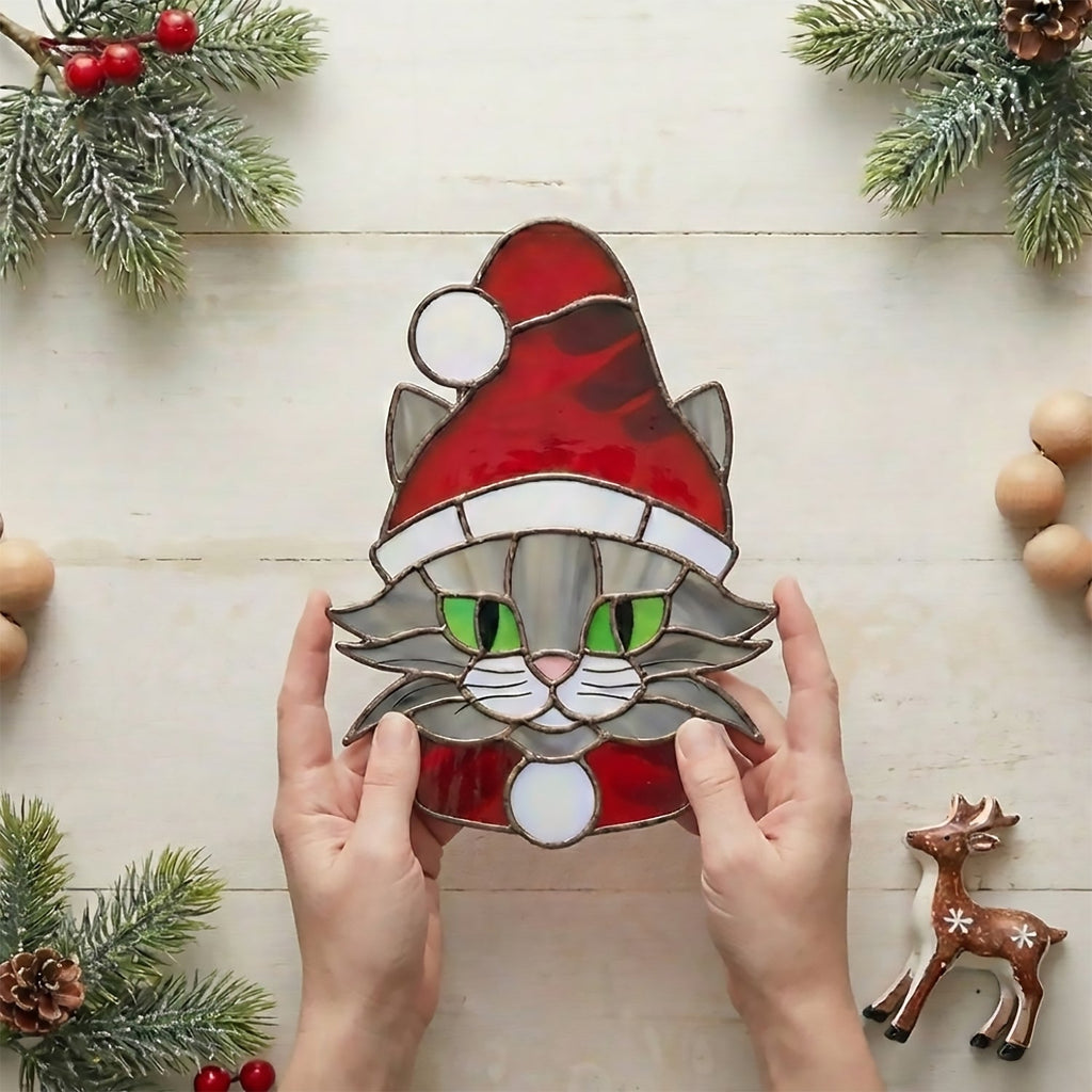 Santa Cat Christmas Stained Glass Pattern