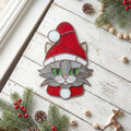 Santa Cat Christmas Stained Glass Pattern