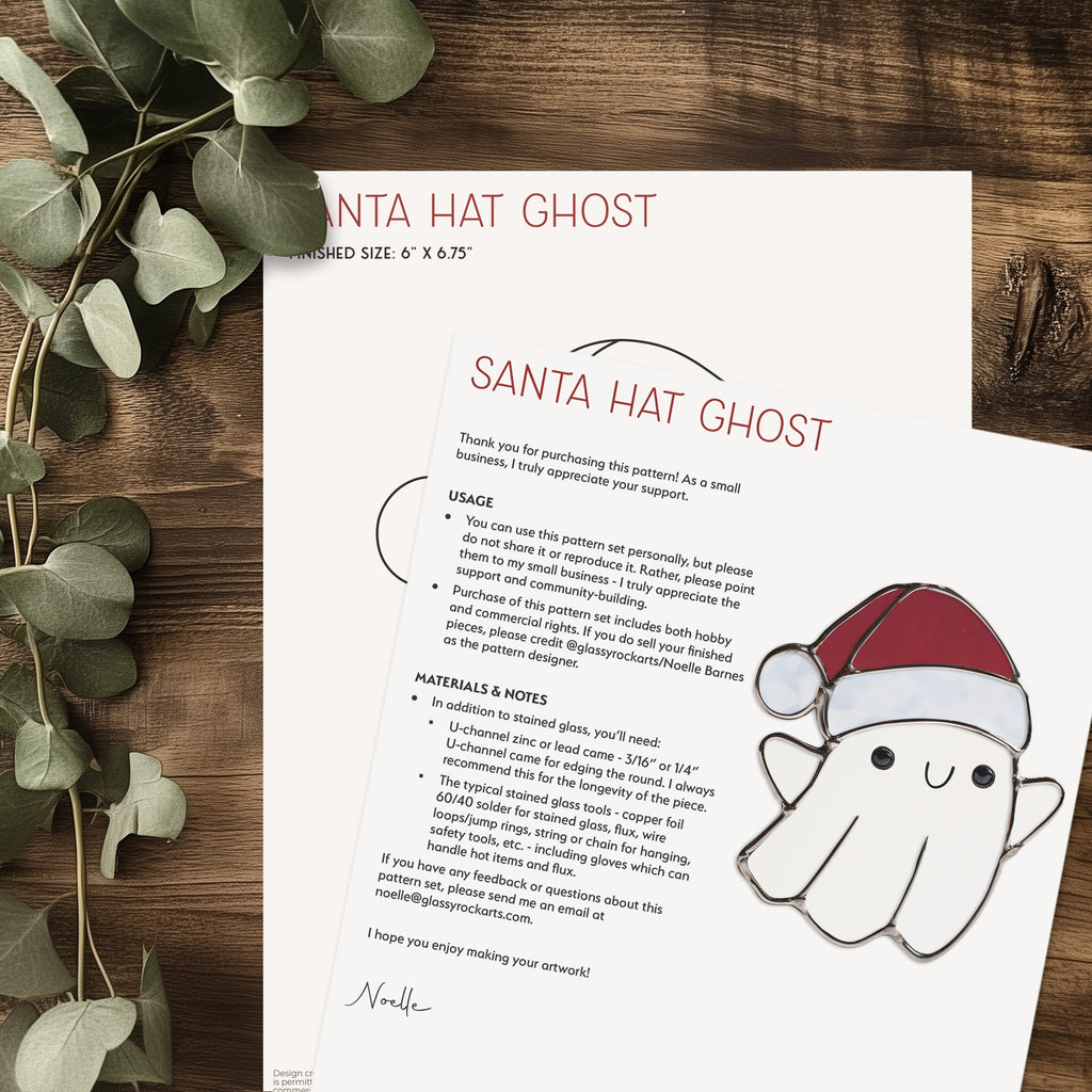 Cute Christmas Ghost Stained Glass Pattern and PNG