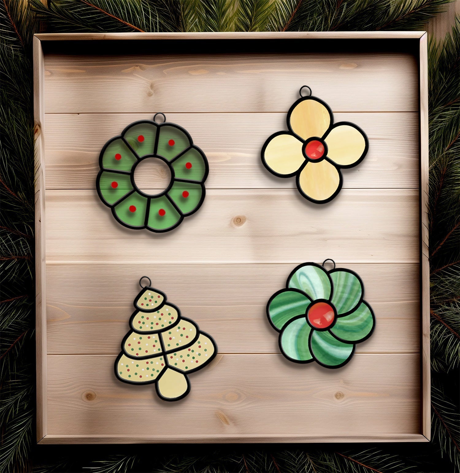 Stained Glass Christmas Cookie Ornament Patterns 4 Pack