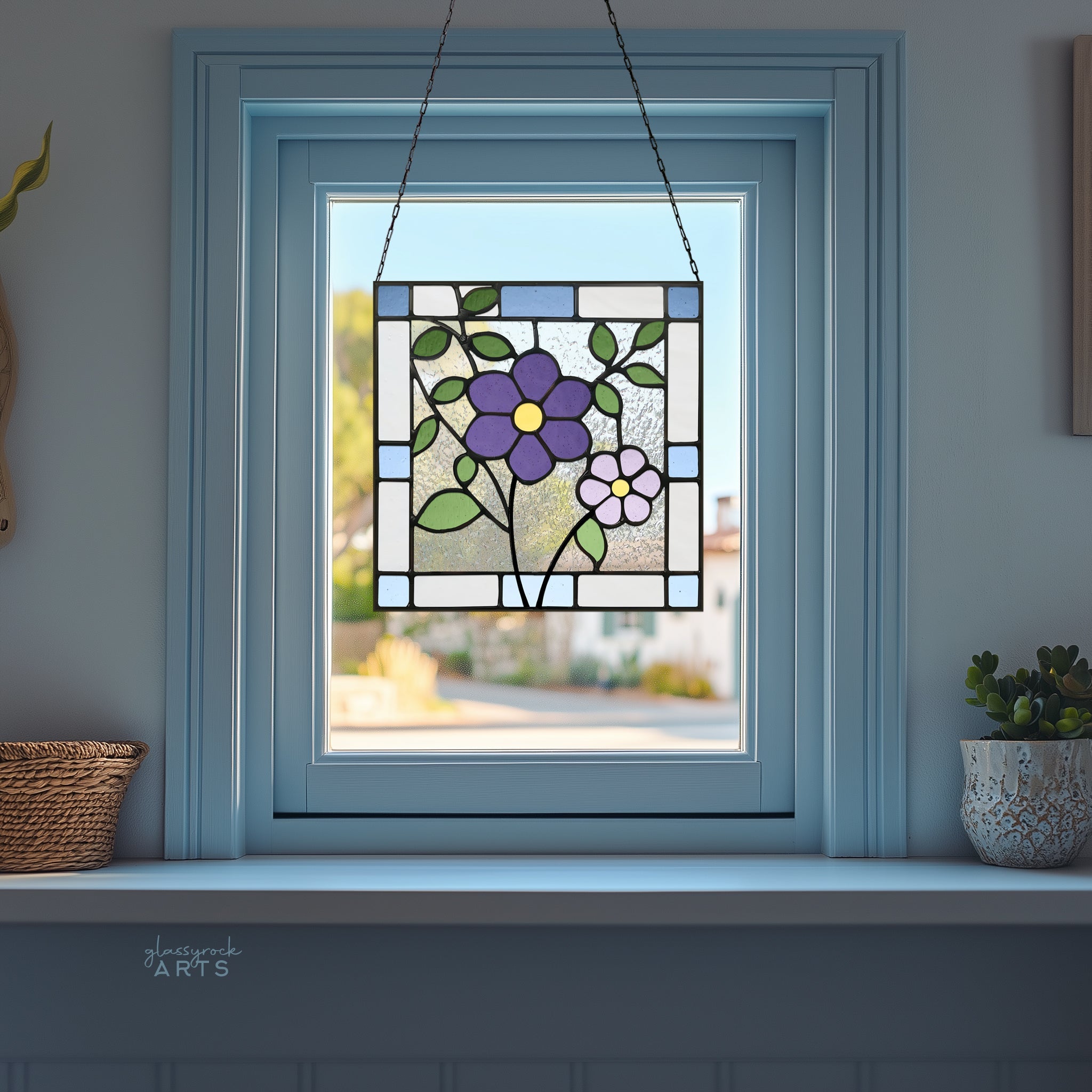 Floral Square Stained Glass Pattern