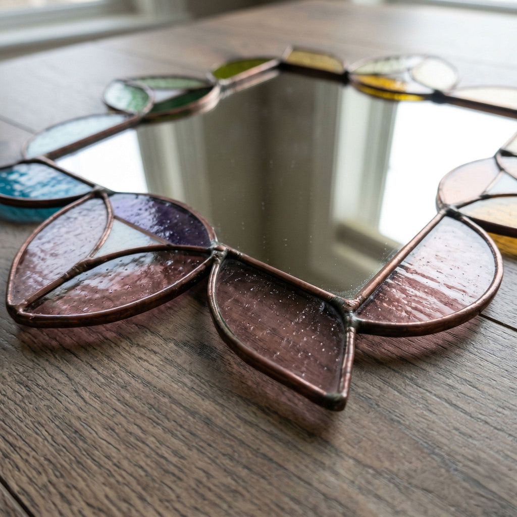 Square Mirror Stained Glass Leaves Pattern