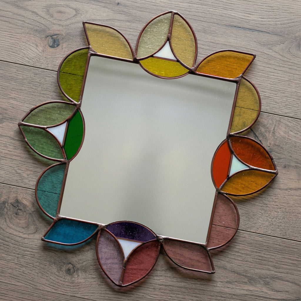 Square Mirror Stained Glass Leaves Pattern