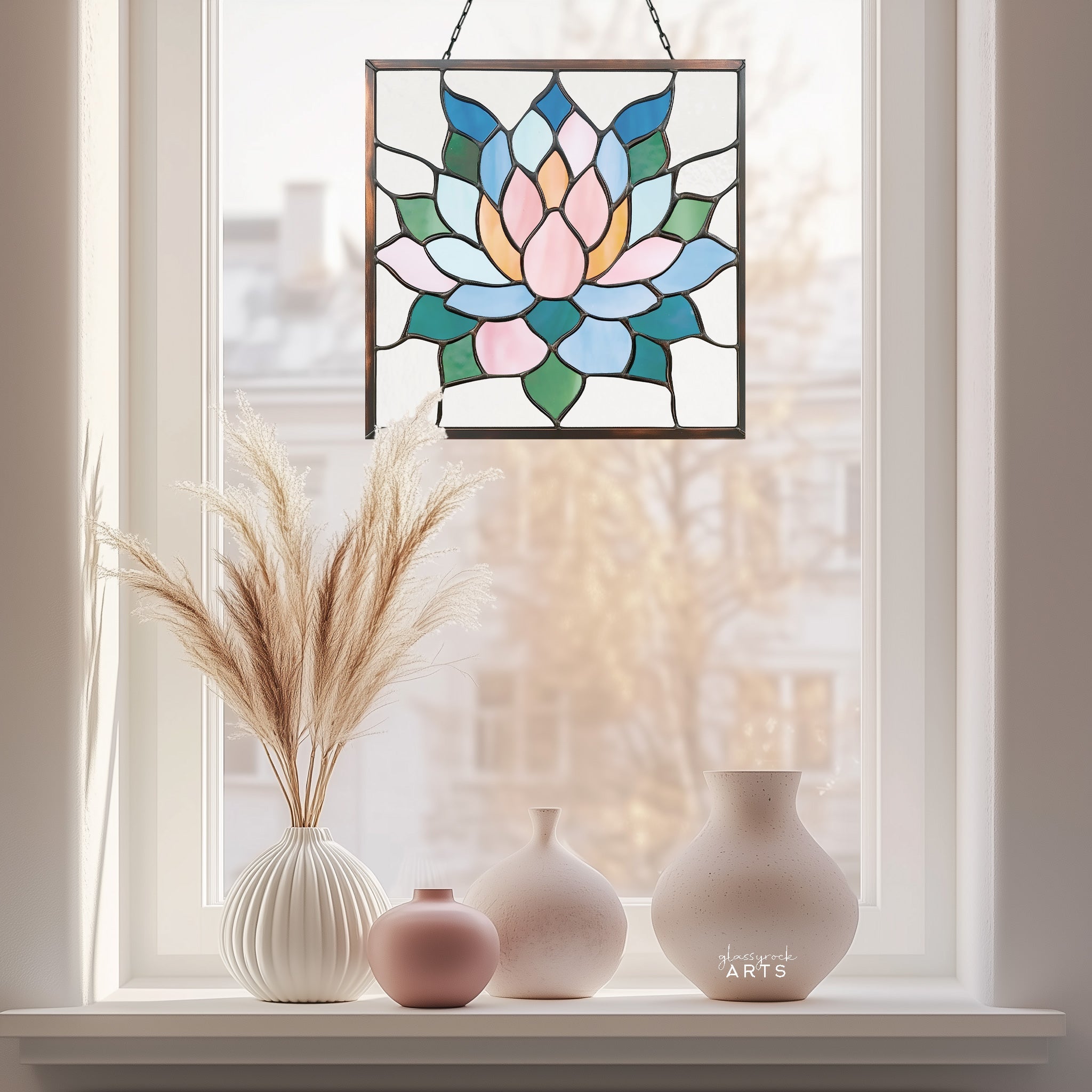Square Succulent Panel Stained Glass Pattern, PDF & PNG