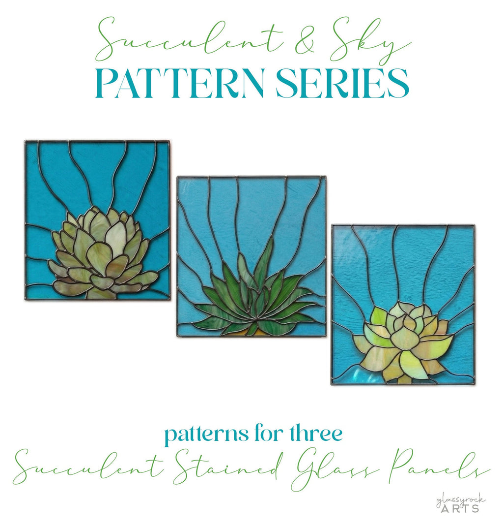 Three Succulent Stained Glass Panel Patterns PDF & PNG