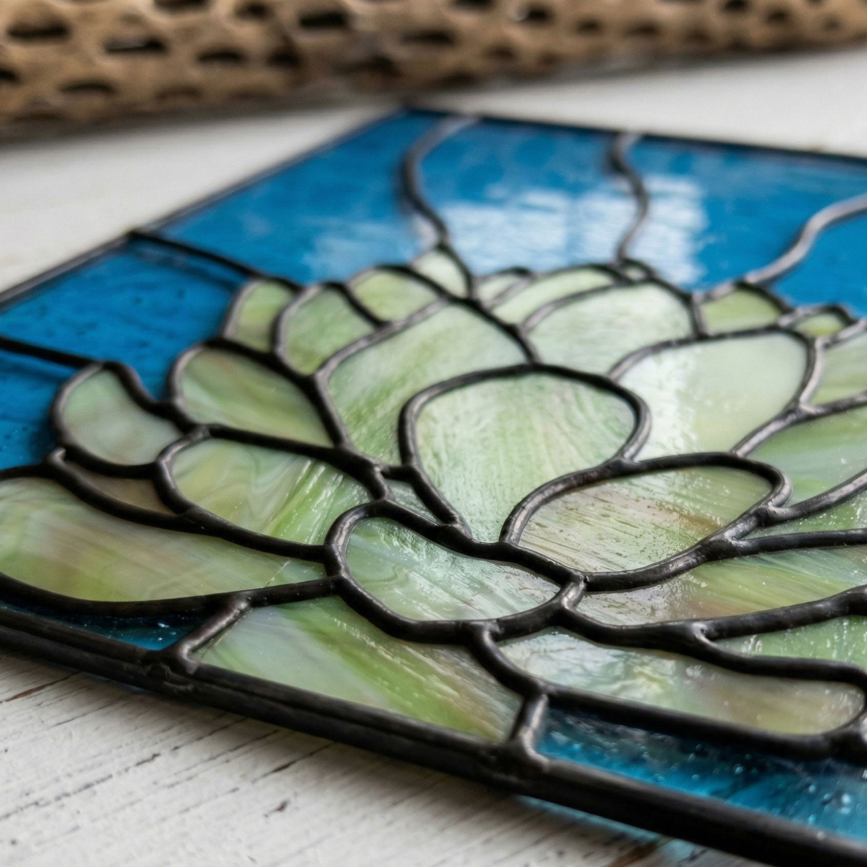 Echeveria Succulent Stained Glass Panel Pattern PDF & PNG