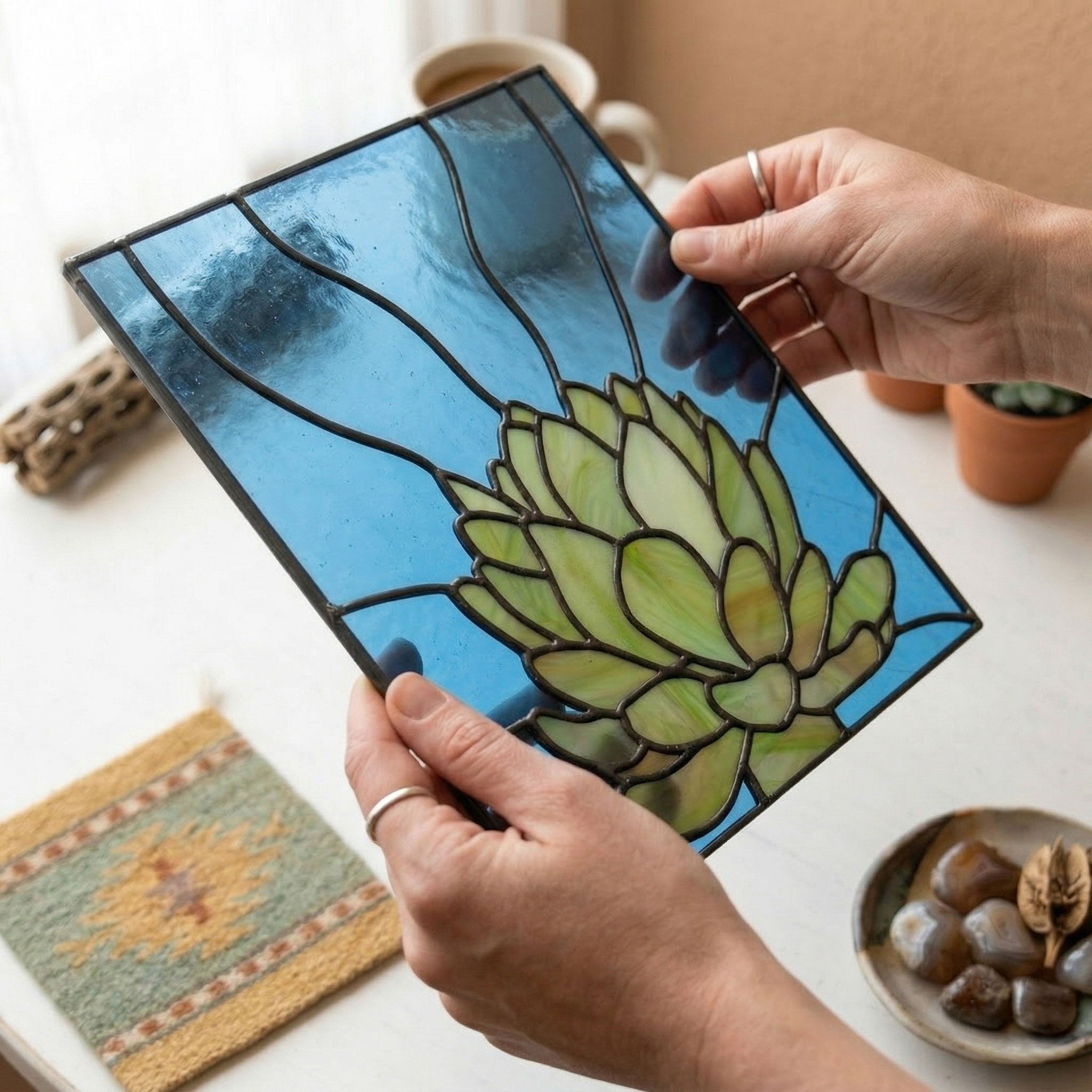 Echeveria Succulent Stained Glass Panel Pattern PDF & PNG