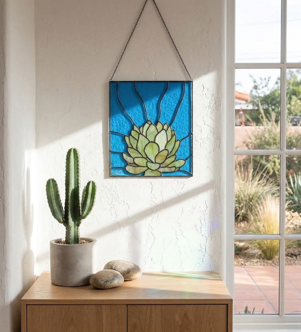 Echeveria Succulent Stained Glass Panel Pattern PDF & PNG