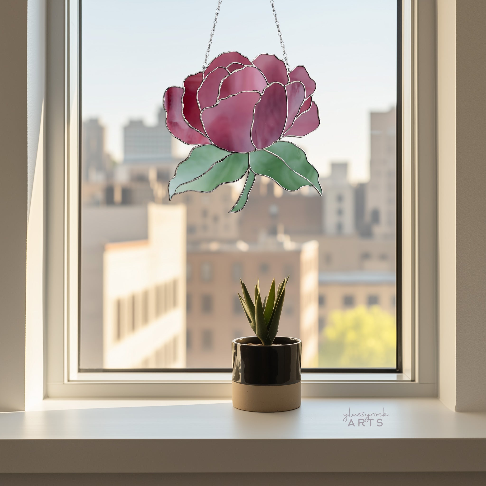 Summer Rose Stained Glass Pattern PNG & PDF