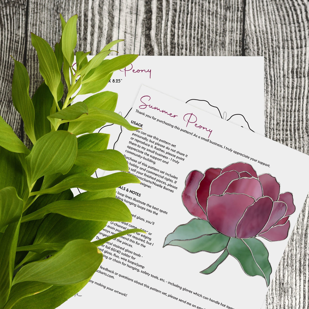 Summer Rose Stained Glass Pattern PNG & PDF