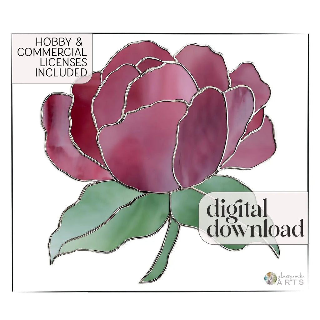 Summer Rose Stained Glass Pattern PNG & PDF