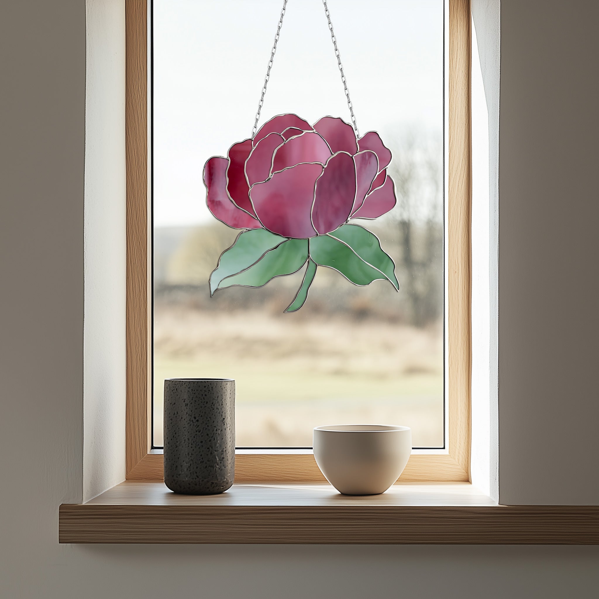 Summer Rose Stained Glass Pattern PNG & PDF