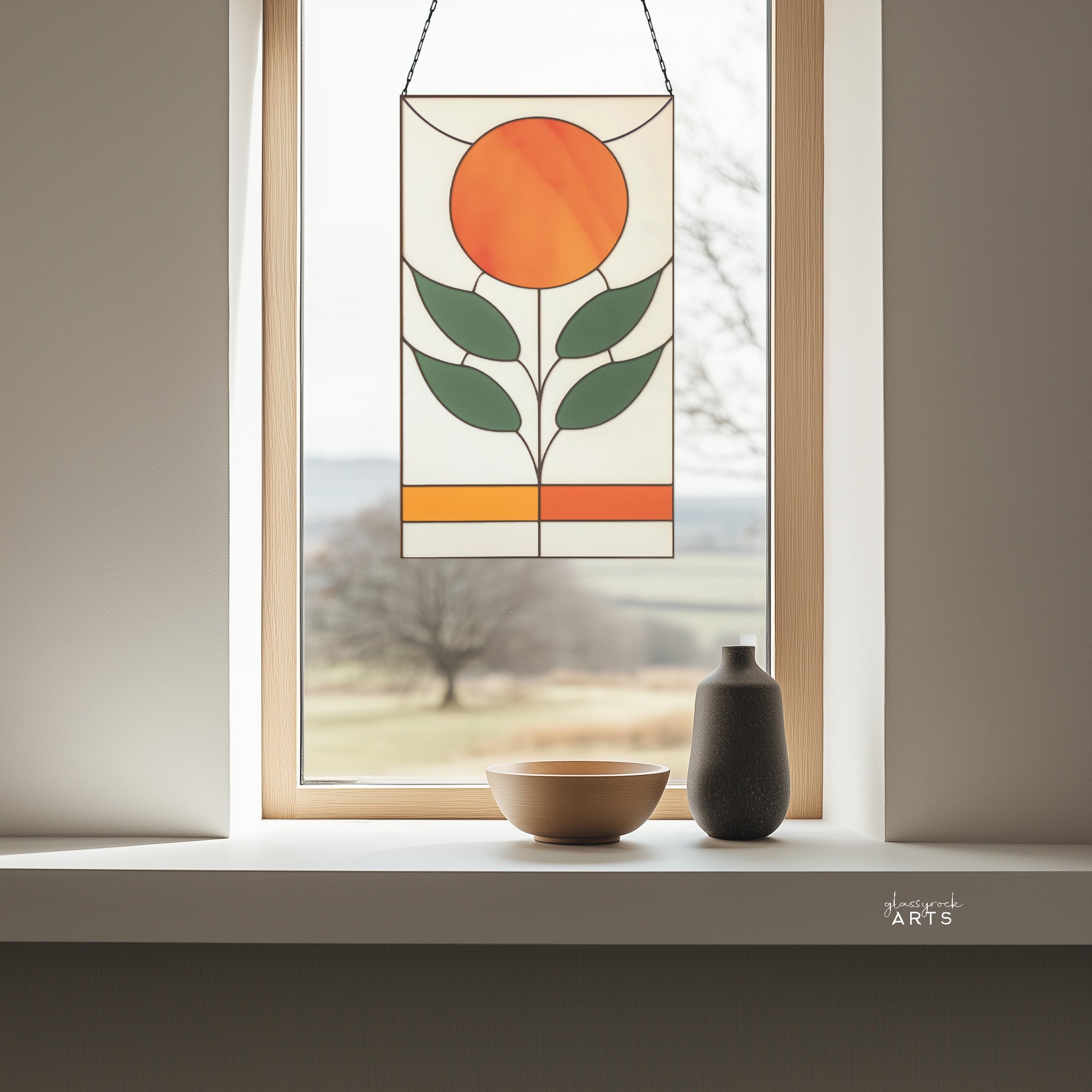 Sun Flower Symmetrical Stained Glass Pattern
