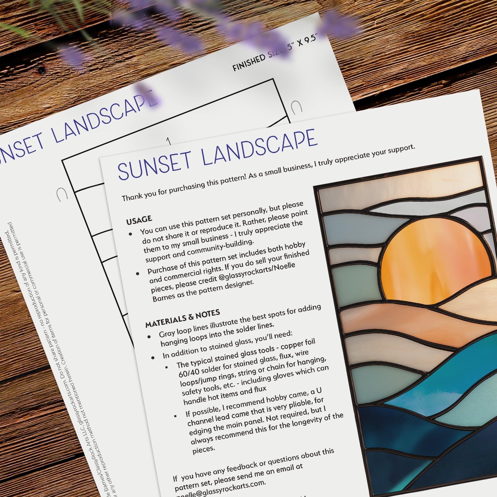 Sunset Landscape Stained Glass Pattern and PNG