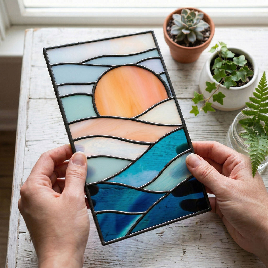 Sunset Landscape Stained Glass Pattern and PNG