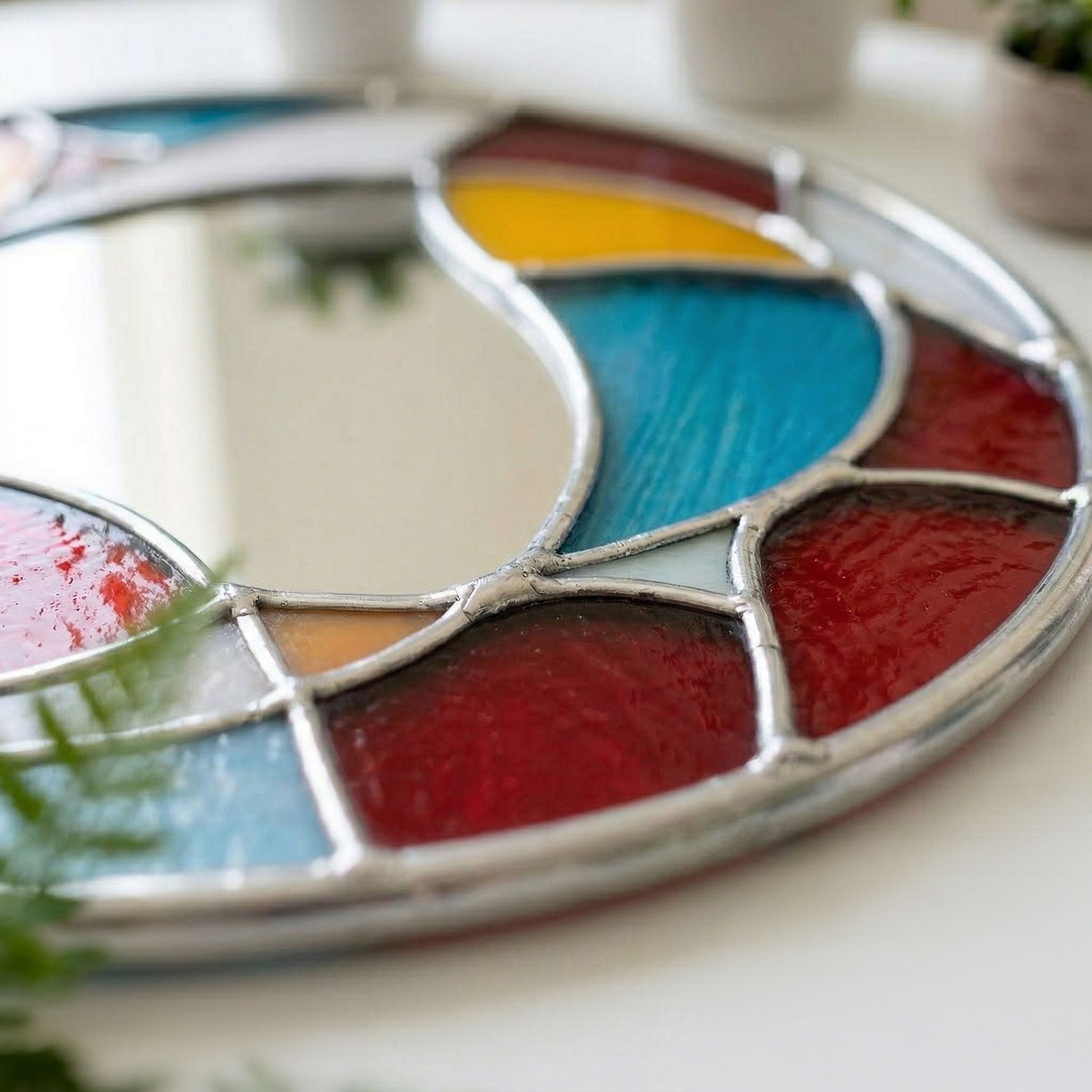 Round Organic Mirror Abstract Stained Glass Pattern