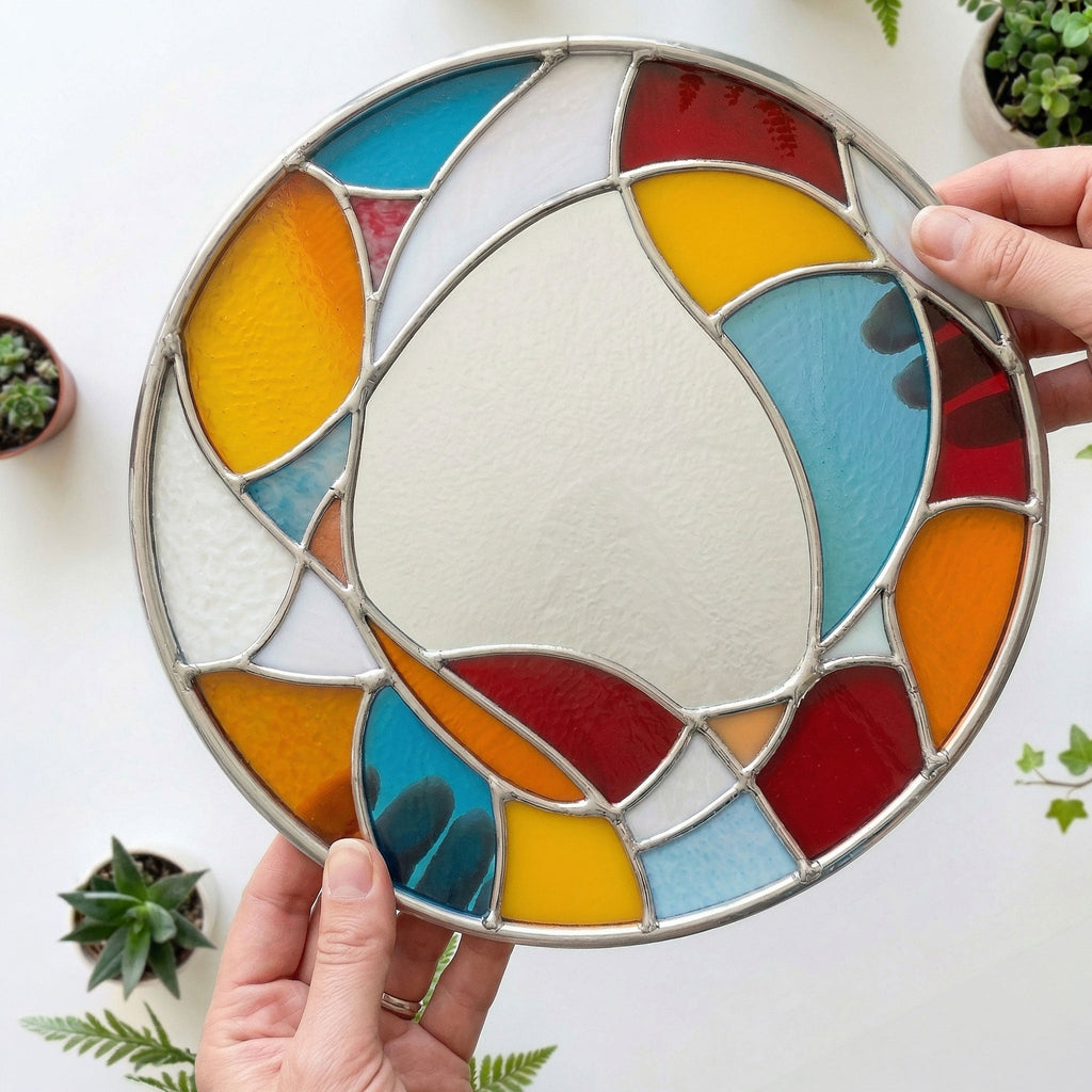 Round Organic Mirror Abstract Stained Glass Pattern
