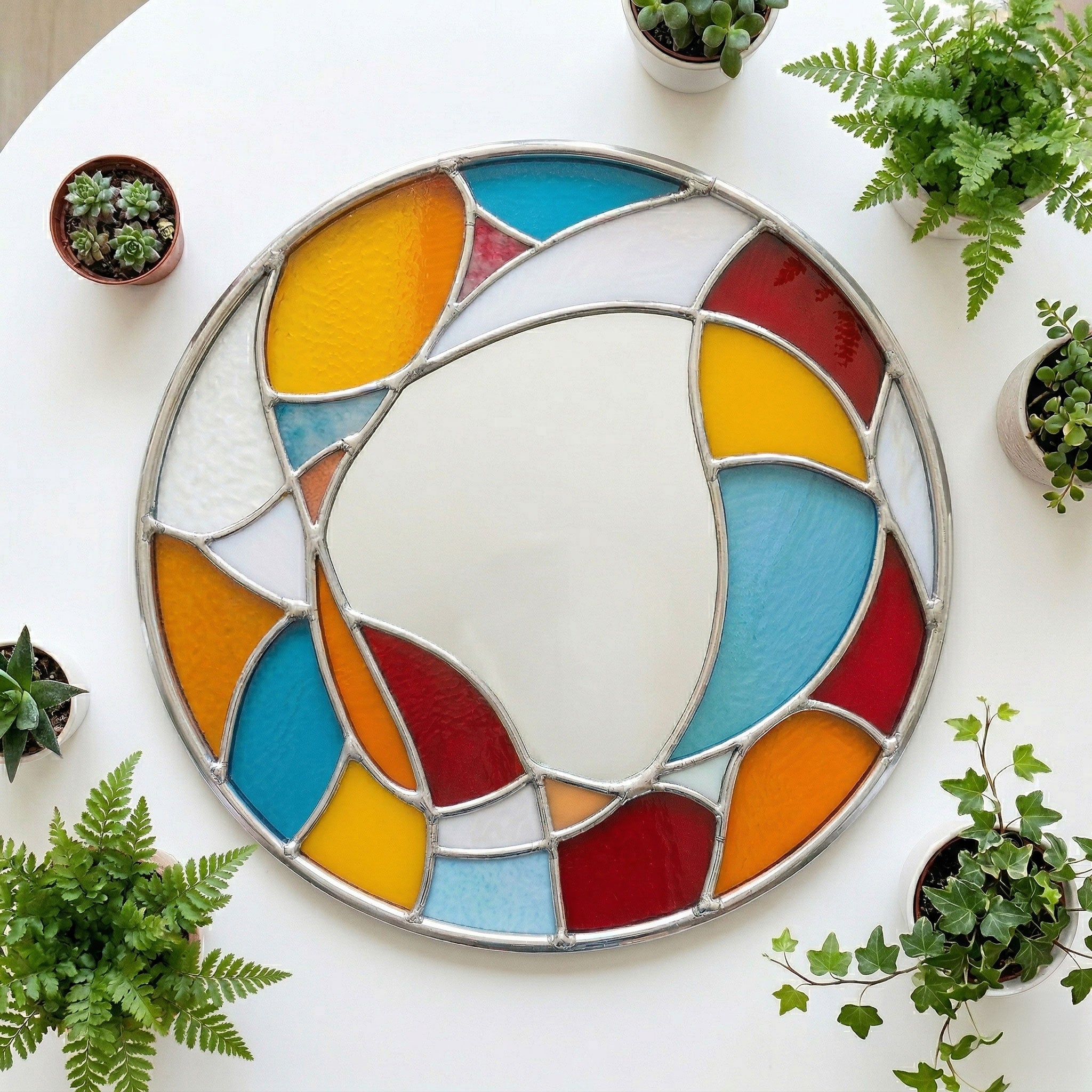 Round Organic Mirror Abstract Stained Glass Pattern
