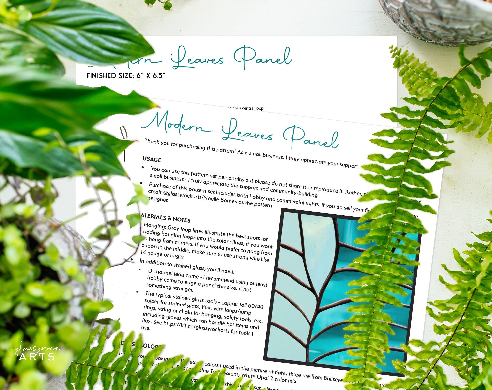 Modern Leaves Stained Glass Square Pattern