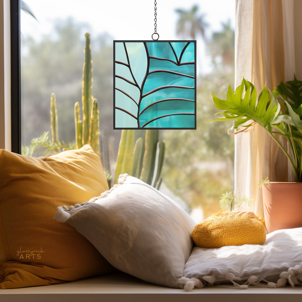 Modern Leaves Stained Glass Square Pattern