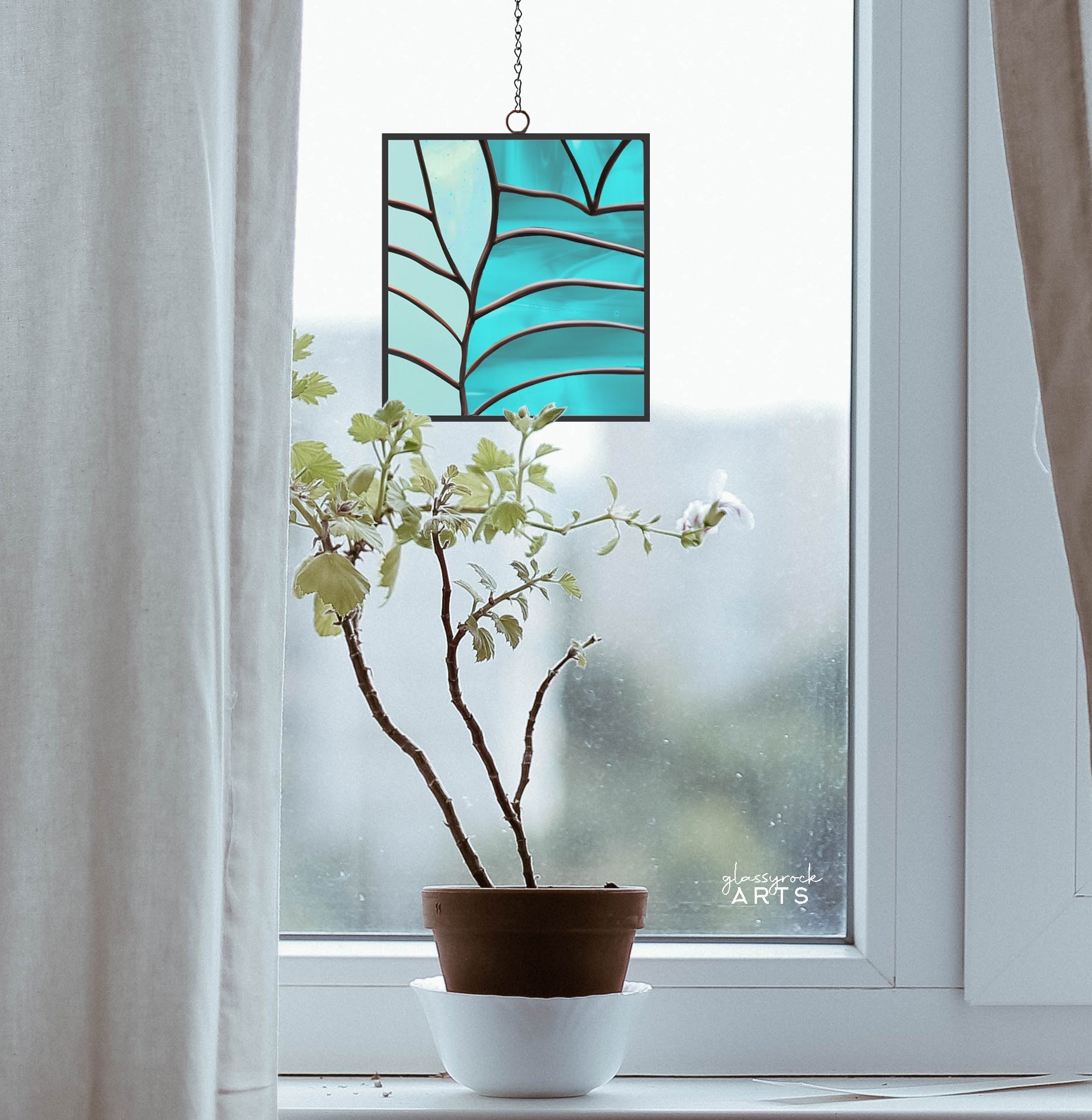 Modern Leaves Stained Glass Square Pattern