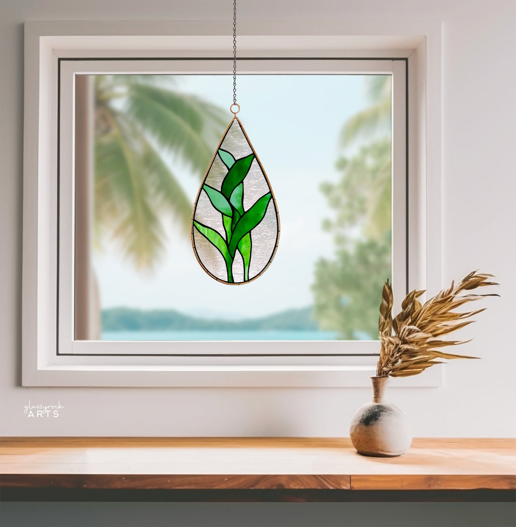 Teardrop Bamboo Plant Stained Glass Leaves Pattern