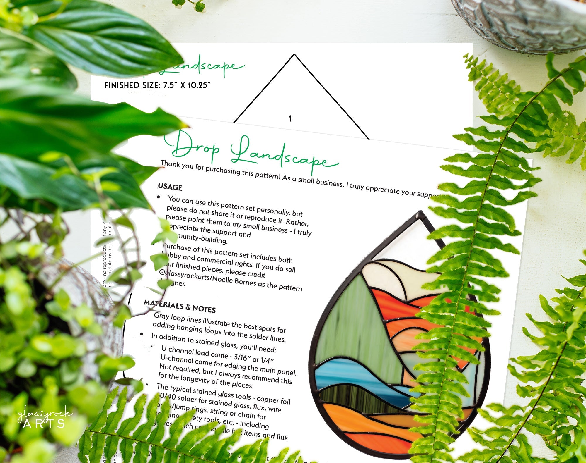 Abstract Landscape Stained Glass Teardrop Pattern